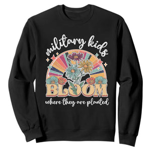 Military Kids Bloom Where They Are Planted Sweatshirt Military Child Month Retro Vintage Flowers TS11 Black Print Your Wear