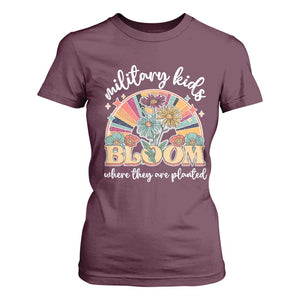 Military Kids Bloom Where They Are Planted T Shirt For Women Military Child Month Retro Vintage Flowers TS11 Maroon Print Your Wear
