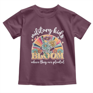 Military Kids Bloom Where They Are Planted Toddler T Shirt Military Child Month Retro Vintage Flowers TS11 Maroon Print Your Wear