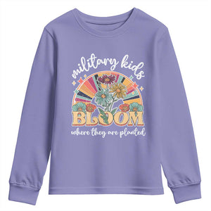 Military Kids Bloom Where They Are Planted Youth Sweatshirt Military Child Month Retro Vintage Flowers TS11 Violet Print Your Wear