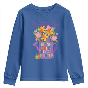 Military Kids Bloom Where They Are Planted Youth Sweatshirt Military Child Month Flower TS11 Royal Blue Print Your Wear