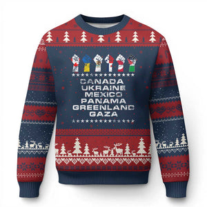 Canada Greenland Mexico Panama Gaza Ukraine Pride Ugly Christmas Sweater Hand Fist TS11 Navy Red Print Your Wear