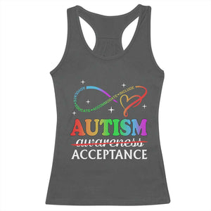 Autism Awareness Acceptance Racerback Tank Top Advocate Educate Accommodate Include Infinity Symbol TS11 Dark Heather Print Your Wear