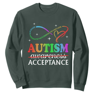 Autism Awareness Acceptance Sweatshirt Advocate Educate Accommodate Include Infinity Symbol TS11 Dark Forest Green Print Your Wear