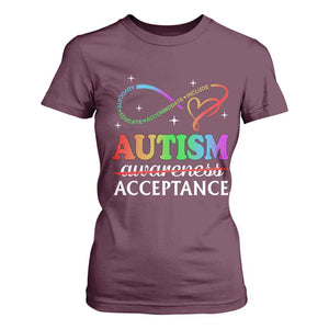 Autism Awareness Acceptance T Shirt For Women Advocate Educate Accommodate Include Infinity Symbol TS11 Maroon Print Your Wear