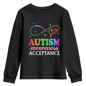 Autism Awareness Acceptance Youth Sweatshirt Advocate Educate Accommodate Include Infinity Symbol TS11 Black Print Your Wear