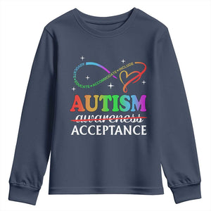 Autism Awareness Acceptance Youth Sweatshirt Advocate Educate Accommodate Include Infinity Symbol TS11 Navy Print Your Wear