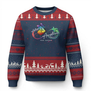 Autism Awareness Acceptance Red Instead Ugly Christmas Sweater Infinity Symbol Rainbow Butterfly Feather TS11 Navy Red Print Your Wear