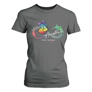 Autism Awareness Acceptance Red Instead T Shirt For Women Infinity Symbol Rainbow Butterfly Feather TS11 Dark Heather Print Your Wear