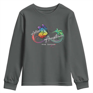 Autism Awareness Acceptance Red Instead Youth Sweatshirt Infinity Symbol Rainbow Butterfly Feather TS11 Dark Heather Print Your Wear