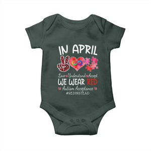 Autism Awareness Acceptance Red Instead Baby Onesie In April We Wear Red Peace Love Puzzle TS11 Print Your Wear