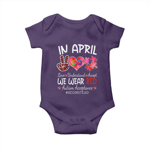 Autism Awareness Acceptance Red Instead Baby Onesie In April We Wear Red Peace Love Puzzle TS11 Purple Print Your Wear
