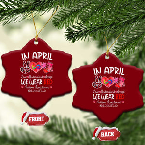 Autism Awareness Acceptance Red Instead Ceramic Ornament In April We Wear Red Peace Love Puzzle TS11 Print Your Wear