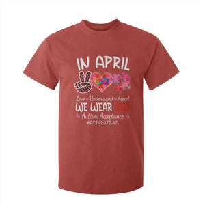Autism Awareness Acceptance Red Instead T Shirt For Kid In April We Wear Red Peace Love Puzzle TS11 Red Print Your Wear