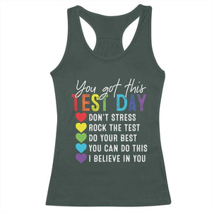 Funny Test Day Racerback Tank Top You Got This Don't Stress Rock The Test TS11 Dark Forest Green Print Your Wear