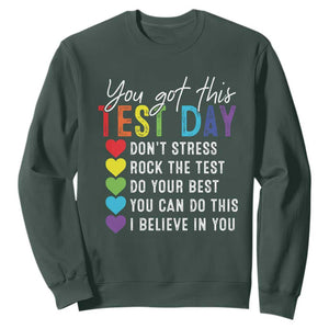 Funny Test Day Sweatshirt You Got This Don't Stress Rock The Test TS11 Dark Forest Green Print Your Wear
