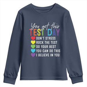 Funny Test Day Youth Sweatshirt You Got This Don't Stress Rock The Test TS11 Navy Print Your Wear