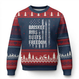 Funny BBQ Brisket Ribs Butts Freedom Ugly Christmas Sweater 4th Of July Meat Smoking American Flag TS11 Navy Red Print Your Wear