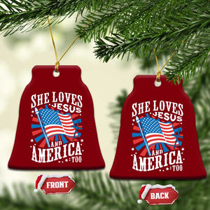 Funny She Loves Jesus And America Too Ceramic Ornament 4th Of July Patriotic Christian American Flag TS11 Print Your Wear
