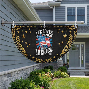 Funny She Loves Jesus And America Too Patriotic Fan Flag 4th Of July Christian American Flag