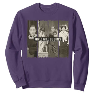 Girls Will Be Girls Sweatshirt Feminist Empowerment Historical Icons TS11 Purple Print Your Wear