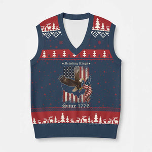 Funny Rejecting Kings Since 1776 V-Neck Knit Sweater Vest Vintage American Flag Bald Eagle TS11 Navy Red Print Your Wear