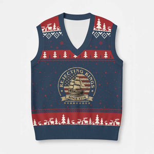 Funny Rejecting Kings Since 1773 V-Neck Knit Sweater Vest Vintage Patriotic USA TS11 Navy Red Print Your Wear