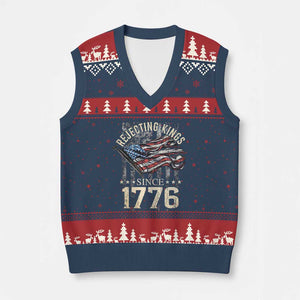 Funny Rejecting Kings Since 1776 V-Neck Knit Sweater Vest Vintage American Flag TS11 Navy Red Print Your Wear