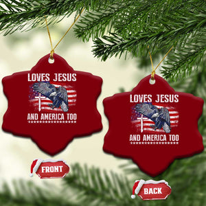 Funny Loves Jesus And America Too Ceramic Ornament 4th Of July Patriotic Christian Eagle American Flag TS11 Print Your Wear
