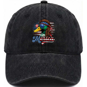 Funny Duck Merica Washed Cotton Baseball Cap 4th Of July American Flag Patriotic Hunting TS11 Washed Cap Universal Fit Black Print Your Wear