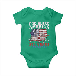 God Bless America 250 Years 1776 2026 Baby Onesie Christian Cross Eagle American Flag