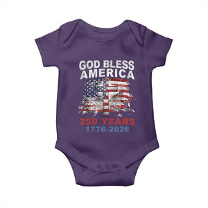 God Bless America 250 Years 1776 2026 Baby Onesie Christian Cross Eagle American Flag