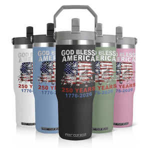 God Bless America 250 Years 1776 2026 Flip Straw Tumbler Christian Cross Eagle American Flag