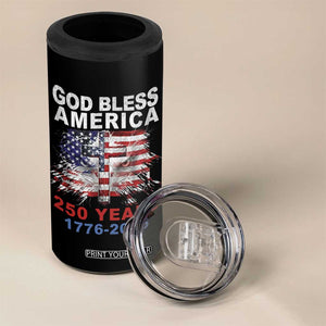 God Bless America 250 Years 1776 2026 4 in 1 Can Cooler Tumbler Christian Cross Eagle American Flag