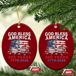 God Bless America 250 Years 1776 2026 Ceramic Ornament Christian Cross Eagle American Flag
