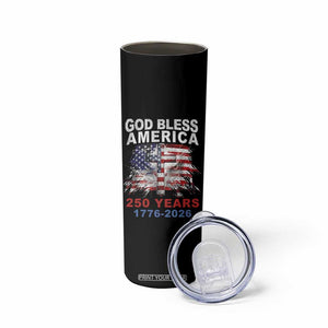 God Bless America 250 Years 1776 2026 Skinny Tumbler Christian Cross Eagle American Flag