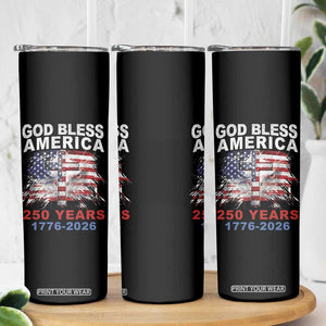 God Bless America 250 Years 1776 2026 Skinny Tumbler Christian Cross Eagle American Flag