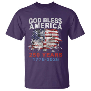 God Bless America 250 Years 1776 2026 T Shirt Christian Cross Eagle American Flag