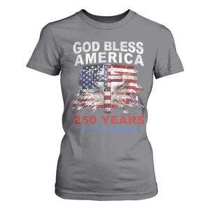 God Bless America 250 Years 1776 2026 T Shirt For Women Christian Cross Eagle American Flag