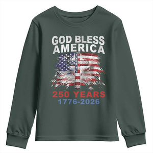 God Bless America 250 Years 1776 2026 Youth Sweatshirt Christian Cross Eagle American Flag