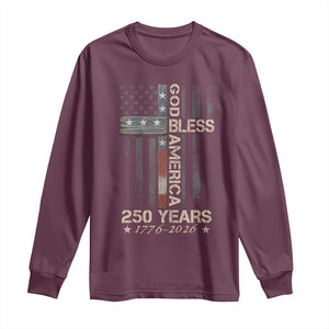 God Bless America 250 Years 1776 2026 Long Sleeve Shirt Christian Cross American Flag