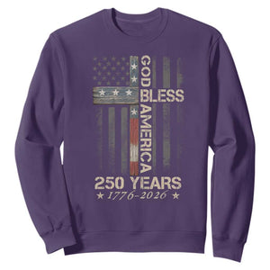 God Bless America 250 Years 1776 2026 Sweatshirt Christian Cross American Flag
