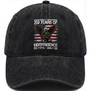 250 Years Of Independence Military Army Washed Cotton Baseball Cap 250th Anniversary USA Bald Eagle