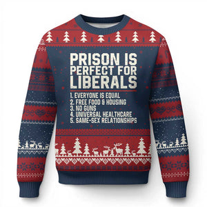 Prison Is Perfect For Liberals Ugly Christmas Sweater Funny Anti Liberal Political Quote