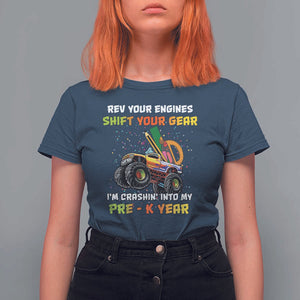 Back To School T Shirt For Women Rev Your Engines Shift Your Gear I'm Crashin' Into My Pre - K Year TS11 Navy Print Your Wear