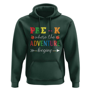 Back To School Hoodie Pre-K Where The Adventure Begins Apple Arrow TS11 Dark Forest Green Print Your Wear
