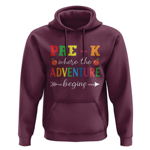Back To School Hoodie Pre-K Where The Adventure Begins Apple Arrow TS11 Maroon Print Your Wear