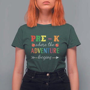 Back To School T Shirt For Women Pre-K Where The Adventure Begins Apple Arrow TS11 Dark Forest Green Print Your Wear