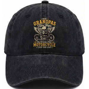 Some Grandpas Take Naps Real Grandpas Ride Motorcycle Then Take Nap Washed Cotton Baseball Cap Funny Grandpa Biker