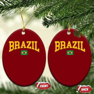 Brazil Football Throwback Design Vintage Brazilian Flag Jersey Style Ceramic Ornament TS11 Print Your Wear